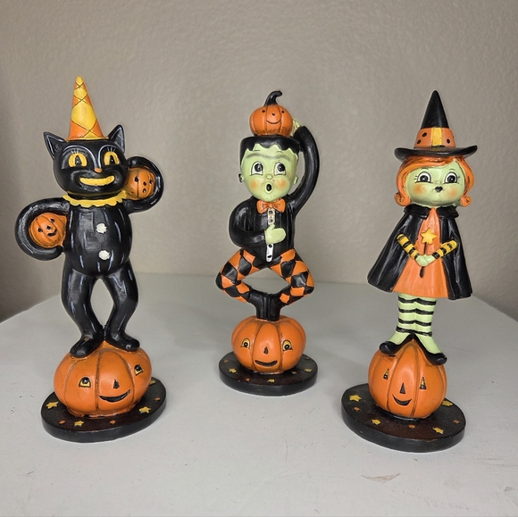 Johanna Parker Halloween Black Cat Frankenstein And Witch Figurines Set HTF Rare - Picture 10 of 10